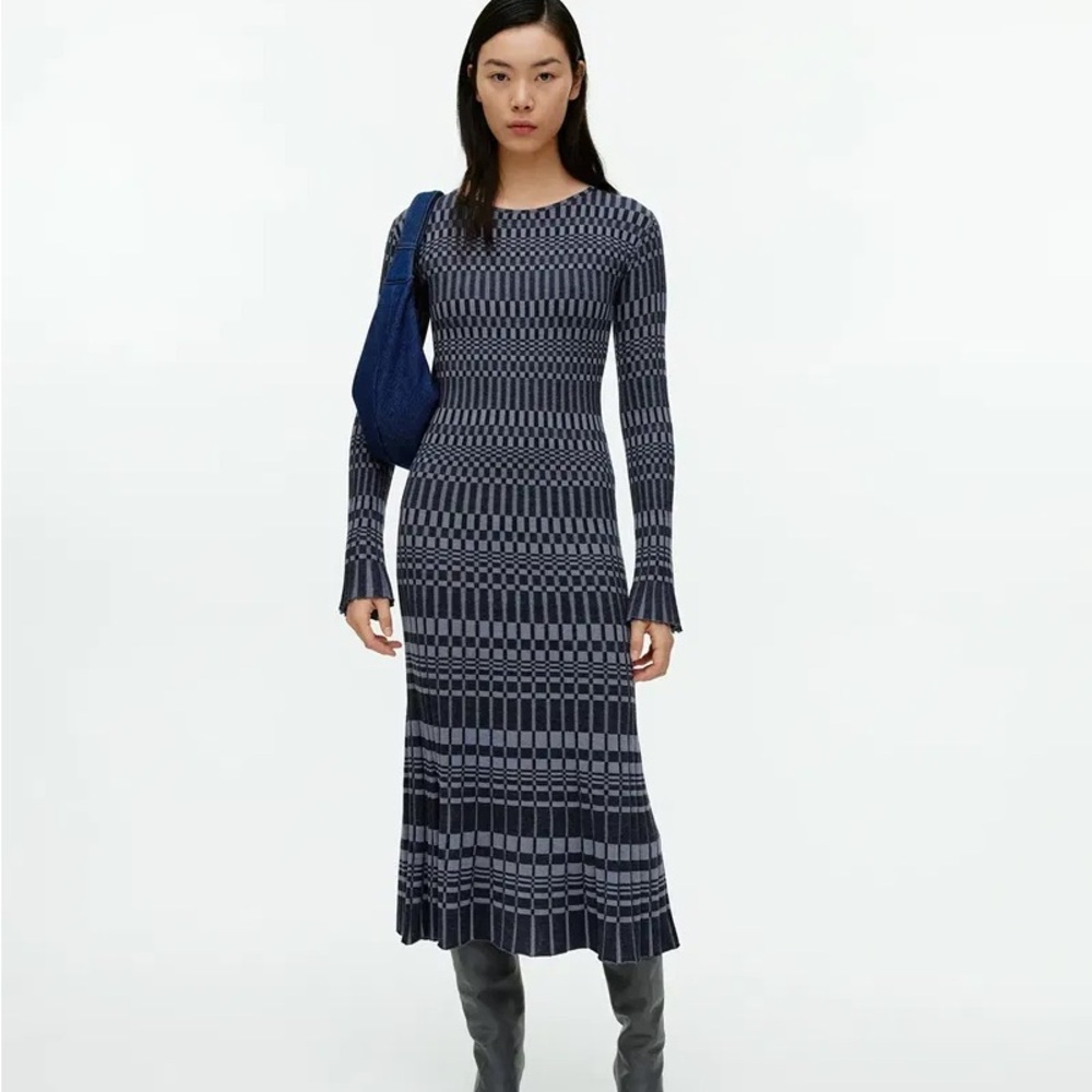 Arket Wool Knit Patterned Blue Dress